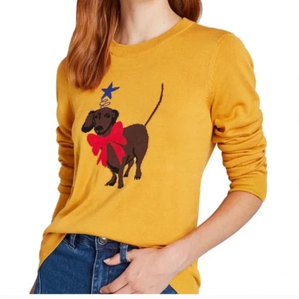 Modcloth Yellow Dachshund Weiner Dog Pullover Crewneck Sweater Size Large - Picture 1 of 6